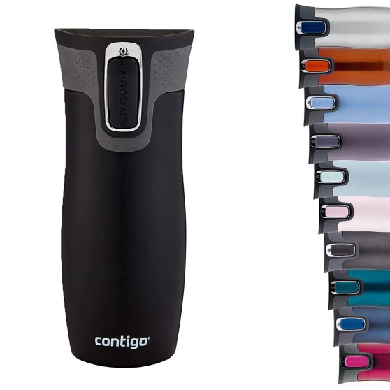 Contigo West Loop Autoseal Journey Mug, Stainless Steel Thermal Mug, Vacuum Flask, Leakproof Tumbler, Espresso Mug with BPA Free Simple-Clear Lid, 470 ml, Black.