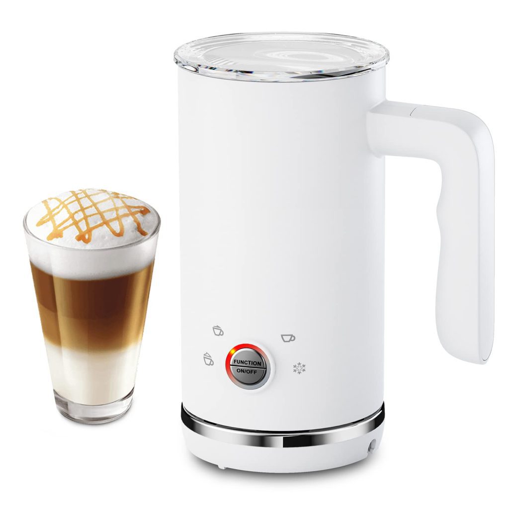 Vorbula Milk Frother MK1000 - Upgraded 4-in-1 , and Hot Chocolate - Cold Frother Warmer - White, 120V
