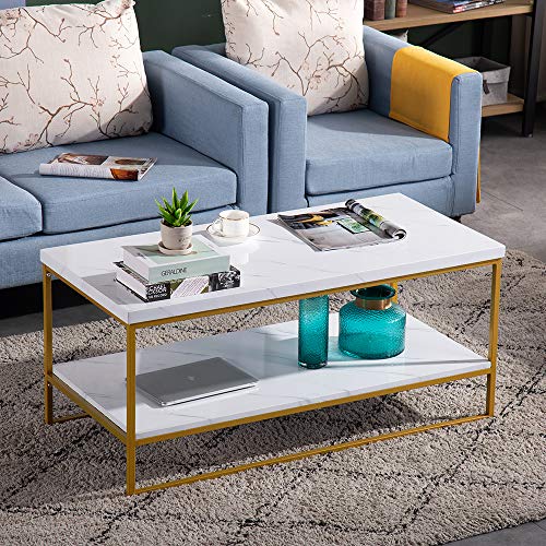Faux White Marble Coffee Table with Metal Frame