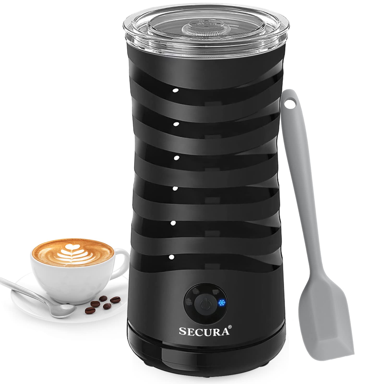 Secura Electrical Milk Frother, Automatic Milk Steamer, 4-IN-1 Sizzling & Chilly Foam Maker-8.4oz/240ml Milk Hotter for Latte, Cappuccinos, Macchiato with Silicone Spatula, Silent Working & Automatic off.