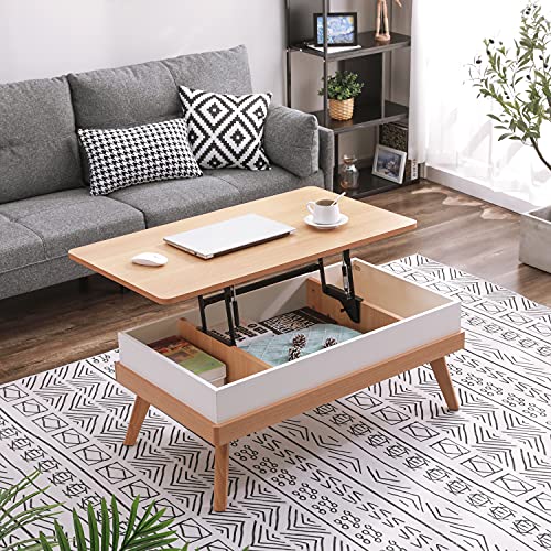 Upgrade Your Living Space with Bidiso's Oak Lift Top Coffee Table - Easy Assembly, Hidden Storage, and Versatile Lift Tabletop for Dining or Working!
