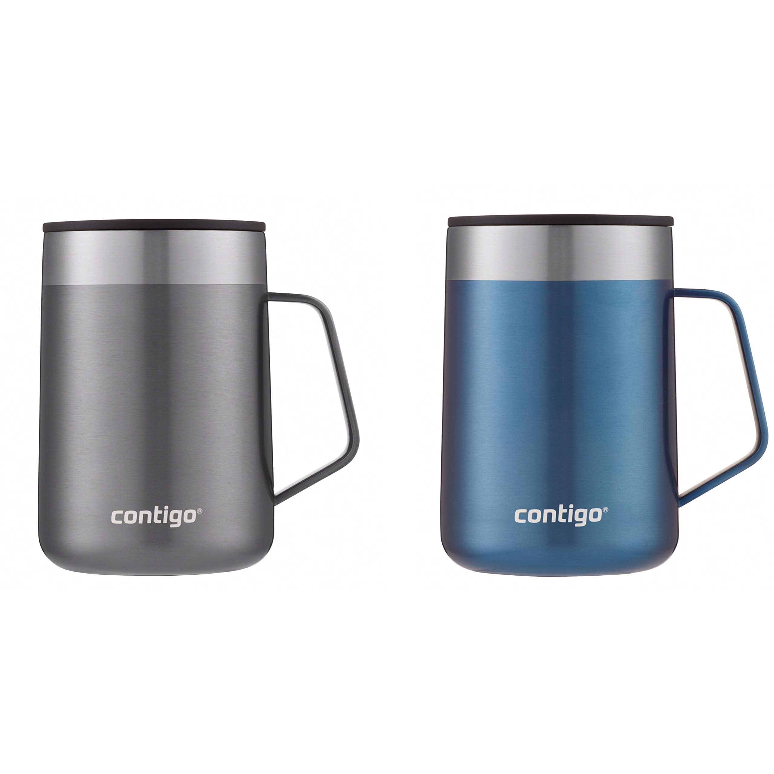 Contigo Stainless Steel Vacuum-Insulated Mug with Handle and Splash-Proof Lid - 2-Pack in Sake and Blue Corn