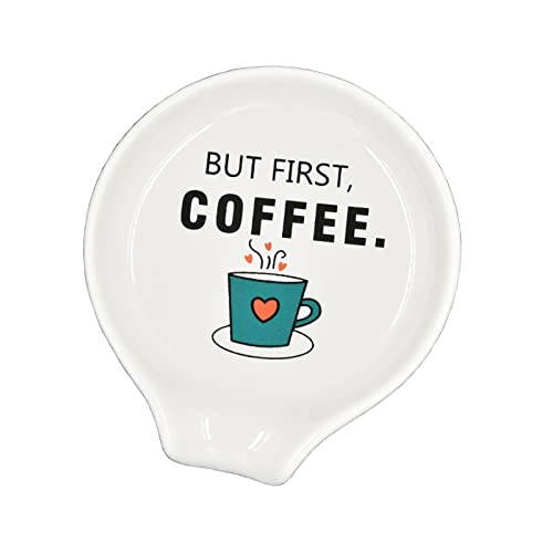 But First, Coffee" Ceramic Spoon Rest - A Stylish and Functional Accessory for Your Coffee Station.