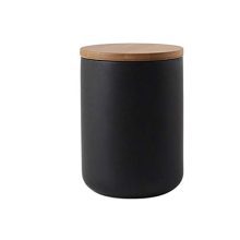 Ceramic Food Storage Jar with Airtight Bamboo Lid - Modern Design Keeps Food Fresh - Ideal for Espresso, Tea, Spices, and More - Black.