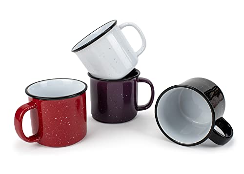 Rustic Charm: Set of 4 Speckled Camper Ceramic Coffee Mugs
