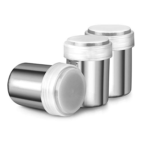 Stainless Steel Powder Sugar Shaker Set with Lid and Sifter - Ideal for Spices and Baking Ingredients.