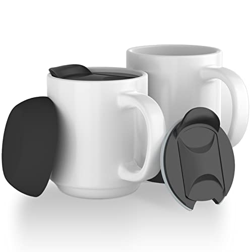 Spill-Proof and Convenient: Set of 2 Ceramic Mugs with Lid and Removable Waterproof Silicone Base, 12oz Capacity, Perfect for Coffee and Tea. Dishwasher Safe and Easy to Clean, Enjoy Your Drinks without Any Spills or Mess.  