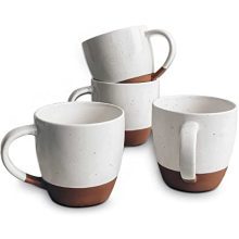Ceramic Large Latte Mug Set of 4, 16oz - Microwavable, Porcelain Espresso Cups With Big Handle - Fashionable, Boho, Distinctive Type For Any Kitchen. Microwave Secure Stoneware - Vanilla White.