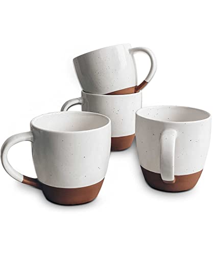 Ceramic Large Latte Mug Set of 4, 16oz - Microwavable, Porcelain Espresso Cups With Big Handle - Fashionable, Boho, Distinctive Type For Any Kitchen. Microwave Secure Stoneware - Vanilla White.