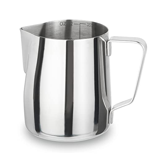 12oz Stainless Steel Milk Frothing Pitcher for Espresso, Cappuccino & Latte Art w/ Measuring Scale.