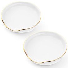 Gold Trim Ceramic Spoon Rest: 4 Inches Kitchen Spoon Holders for Stove Top, Spatula Holder, and Coffee Spoon Rest Cradle