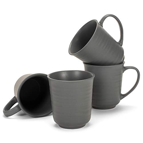 Elanze Designs Black Matte Glaze Finish 17 ounce Stoneware Coffee Cup Mugs Set of 4