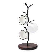Mug Holder, Countertop Mug Tree, Coffee Mugs and Tea Cup Storage Rack, Coffee Counter Bar Accent & Kitchen Organizer, Black (Single Row).