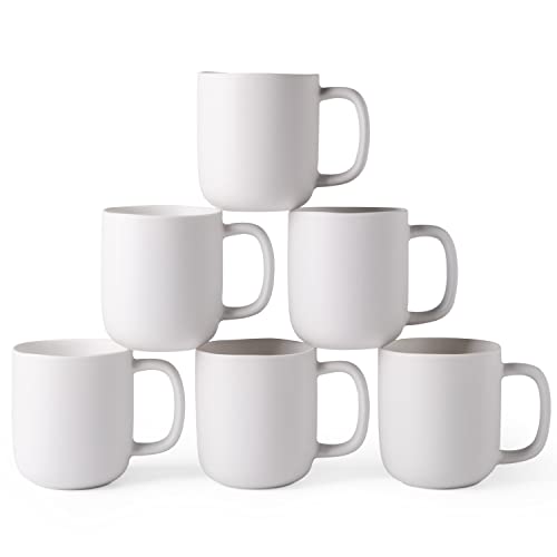 Enjoy Your Daily Cuppa in Style: Set of 6 Modern Matte White Ceramic Coffee Mugs with Large Handle and Wavy Rim, Ideal for Latte, Cappuccino, and More! Dishwasher and Microwave Safe, Perfect for Men and Women.