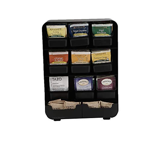 Black 9-Drawer Removable Reader with Tea Bag Holder and Condiment Organizer.