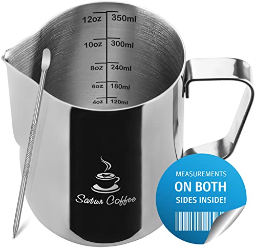 Coffee Artistry Made Easy: Stainless Steel Milk Frothing Pitcher with Measurements