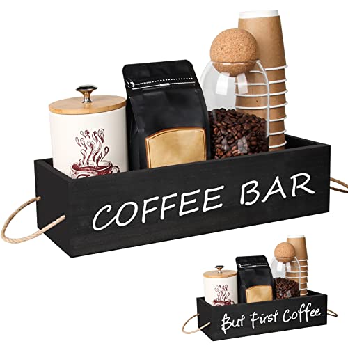 Wooden Coffee Station Organizer, Coffee Bar Equipment Decor Pod Holder Storage Basket Coffee okay Cup Holder with Deal with for House Farmhouse Kitchen Coffee Lover Reward (Black).