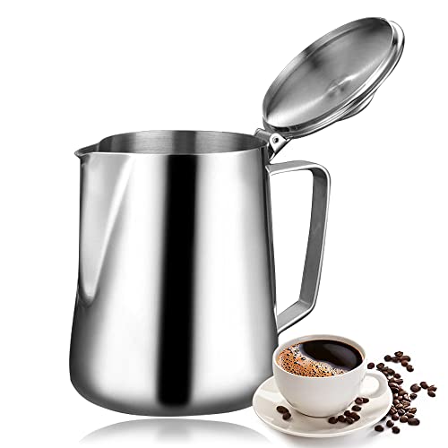 Milk Frothing Pitcher 350ml (12oz) Steaming Pitchers Stainless Metal , Espresso Cappuccino Latte Art, Jug, Milk Pitcher, frother cup, Creamer pitchers, Silver.
