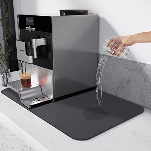 Absorbent Gray Coffee Mat - Protect Your Countertops from Spills, Stains & Scratches with 12" x 20" Rubber Under Appliance Mat for Coffee Makers and More.