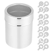 Stainless Steel Sugar Shaker with 16 Art Stencils - Perfect for Coffee, Cocoa, and More.