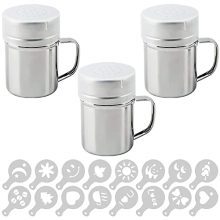 Elevate Your Culinary Creations with SENHAI Stainless Steel Powder Shaker Set - 3 Pcs with Handles and 16 Unique Printing Molds for Precision Seasoning