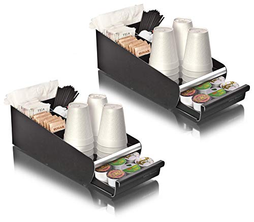 2-Pack Black Condiment Organizer with K-Cup Single Serve Coffee Pod Drawer by Mind Reader.