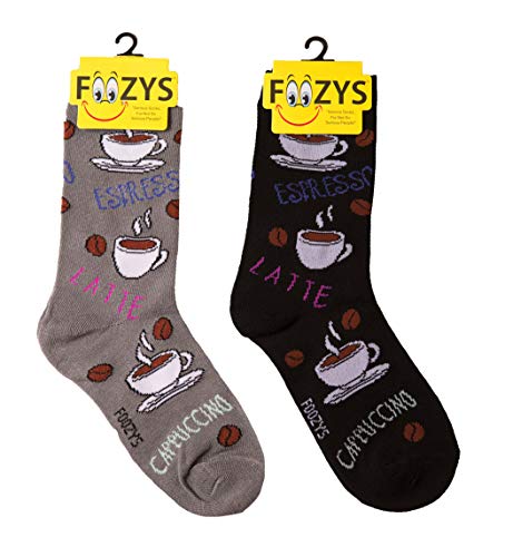 Foozys Women’s Crew Socks | Hot Coffee Food & Drink Novelty Socks | 2 Pair