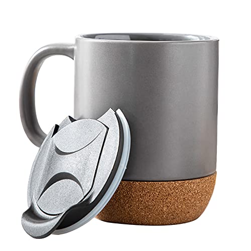 BosilunLife Ceramic Coffee Mug 12 oz with Insulated Cork and Splash Proof Mug Lid