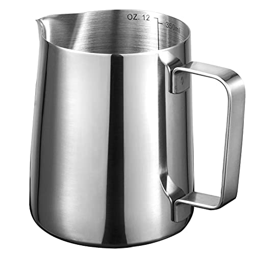 Espresso Milk Frothing Pitchers 12oz/350ml Milk Frother Pitcher 304 Stainless Metal Barista Milk Steaming Jug Cup for Making Espresso Cappuccino Latte Art.