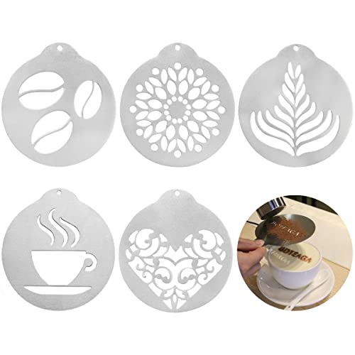 5PCS Stainless Steel Coffee Decorating Stencils, Coffee Decorating Stencils, Cake Decorating Tool for Mousse, Cup Cake, Birthday Cake, Coffee, Hot Chocolate