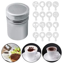 Upgrade Your Coffee Art Game with a Stainless Steel Powder Shaker and 16 Coffee Stencils - Perfect for Decorating Your Drinks with Cocoa, Cinnamon, Sugar and Chocolate!