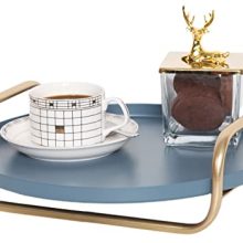Metal Serving Tray with Handles - Decorative Tray for Coffee Table/Kitchen Counter/Home Decor/Vanity/Jewelry/Perfume and Make up - Bar Liquor Display - Blue.