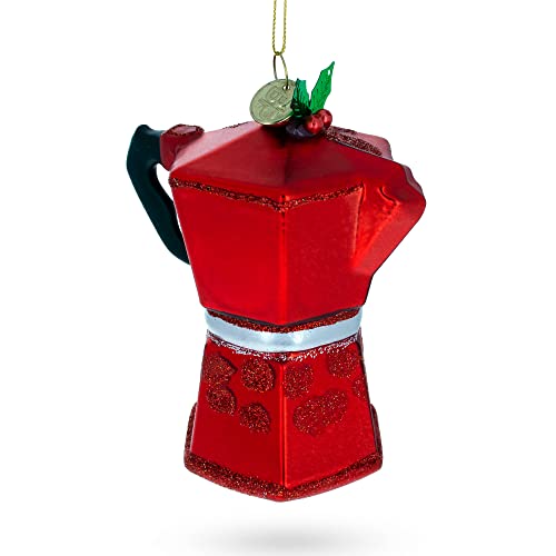 Coffee Lover's Delight: Hand-Painted Glass Mocha Pot Christmas Ornament