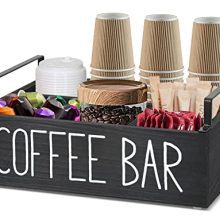 Wooden Coffee Station Organizer with Handle - Perfect for Farmhouse Coffee Bar Decor and K-Cup Storage.