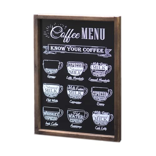 Coffee Menu, Know Your Coffee - Coffee Bar Signs Kitchen Decor-Wooden Framed Coffee Signal for Coffee Bar - Farmhouse Kitchen Wall Decor-Rustic Kitchen Signs-Presents for Christmas and Housewarming 12x16 Inch.