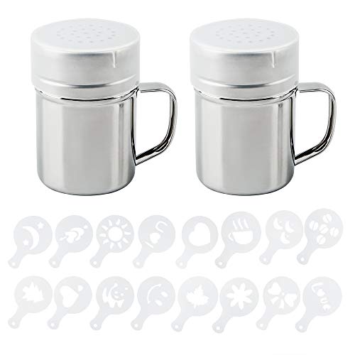Stainless Steel Dredge Shaker Set with 16 Printing Molds Stencils - Perfect for Seasoning and Decorating in the Kitchen.