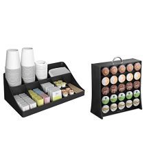 Ultimate Coffee Pod Storage Solution: Mind Reader 11-Compartment Condiment and 50-Capacity K-Cup Single Serve Coffee Pod Holder Organizer, Black.