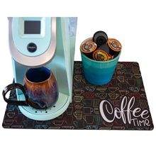 Coffee Mat Placemat to your Coffee Maker or Espresso Machine - TWO SIZES Washable Spill Mat to your Coffee Bar - Made within the USA (Coffee Time, 12 x 18).