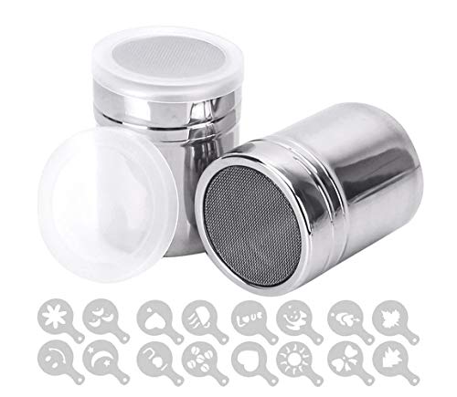 Stainless Steel  with Lid - Includes 16 Coffee Stencils for Creative Designs