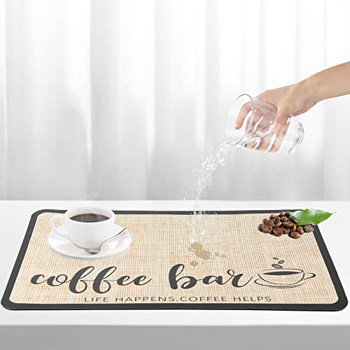 24x16 inch Coffee Mat Absorbent Hide Stain Anti, Quick Drying Coffee Bar Mat for Kitchen Counter, Coffee Bar Equipment, Coffee Station Decor.