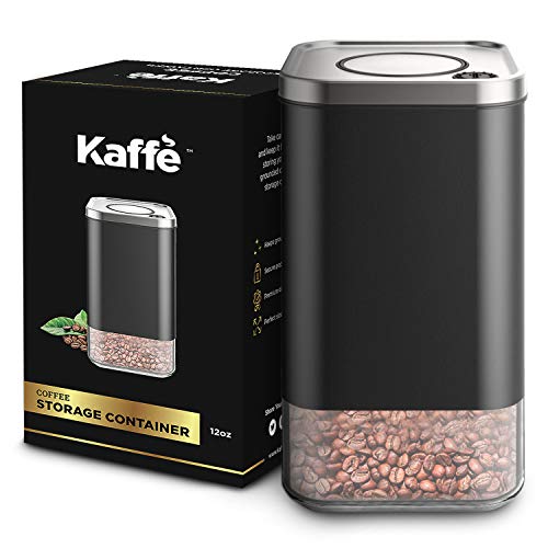 Kaffe Glass Storage Container - Coffee Canister with Airtight Stainless Steel Lid (12oz)
