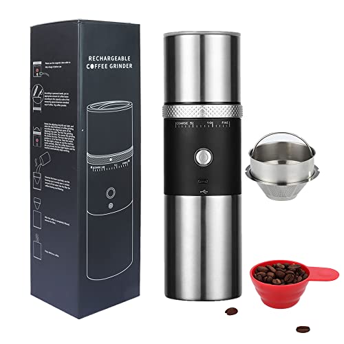 Electric Conical Burr Coffee Grinder Portable Cordless Rechargeable Coffee Maker Steel Coffee Bean Machine with 15 Fine to Coarse Grind Settings Christmas Gift (Black).