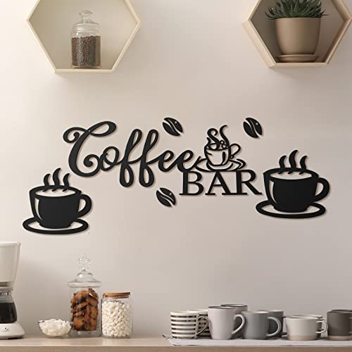 Rustic Metal Coffee Bar Sign with Bean and Cup Fashion Design - Hanging Wall Decor for Home Office, Kitchen, or Coffee Bar - Unique Coffee Wall Art Piece.