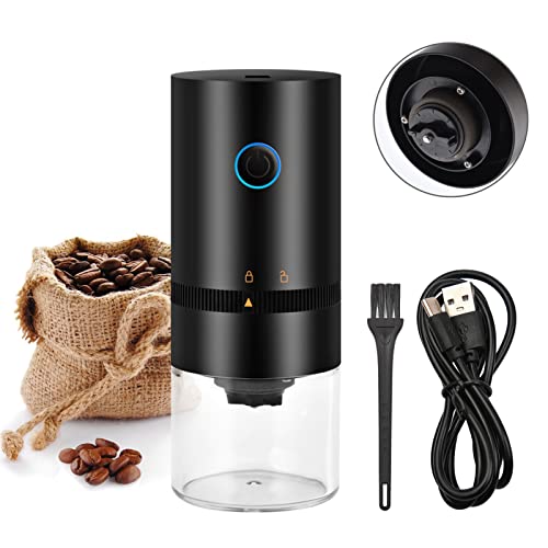 Small Portable Electric Burr Coffee Grinder with Multiple Grind Settings and USB Charging - Perfect for Home, Office, Travel, Hiking, and Camping - Automatic Bean Grinder with 1250mAh Battery - Grind Up to 4 Cups.