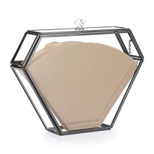 Black Glass Coffee Filter Holder with Dustproof Cover - Convenient Coffee Paper Storage and Dispenser Rack for Filter Papers.