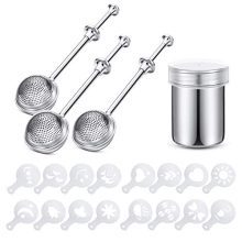 4 Pcs Flour Dusting Wand for Baking Kitchen, Powdered Sugar Flour Duster Dispenser Shaker for Sugar, Flour and Spices, Choose Up and Mud Flour Sifter, 18/8 Stainless Metal, Printing Molds Stencils.