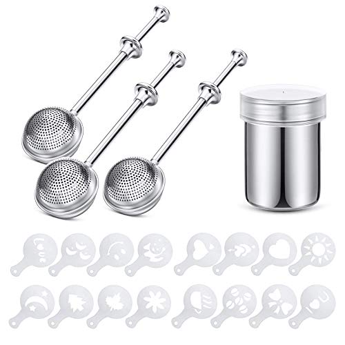 4 Pcs Flour Dusting Wand for Baking Kitchen, Powdered Sugar Flour Duster Dispenser Shaker for Sugar, Flour and Spices, Choose Up and Mud Flour Sifter, 18/8 Stainless Metal, Printing Molds Stencils.