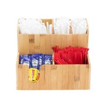 Mind Reader 2 Condiment Station, Dual-Level Organizer, 5 Section Sorter for Tea Baggage, Straws, Sugar Packets, Coffee Stirrers, Bamboo, Brown, 5 Compartments.