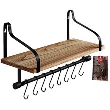 Rustic Wall-Mounted Coffee Cup Holder with 8 Hooks and Floating Display Shelf - A Decorative and Practical Storage Solution for Your Coffee Mugs.