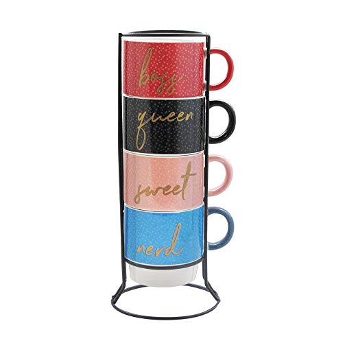 Ceramic Multi-Color Coffee Mug and Rack Set